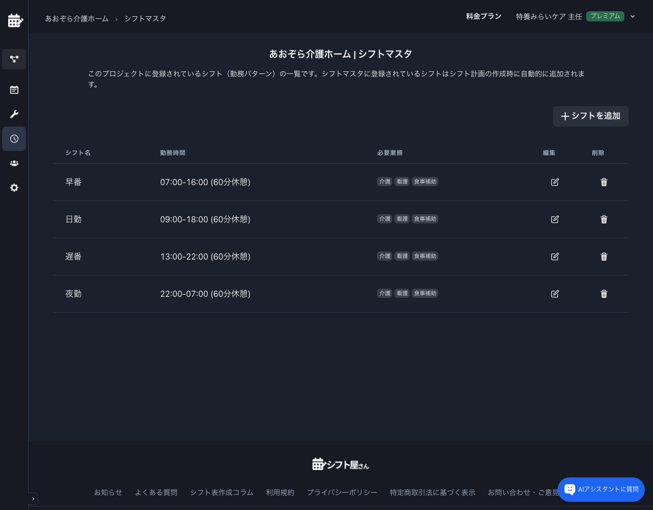 4 シフト登録後の一覧