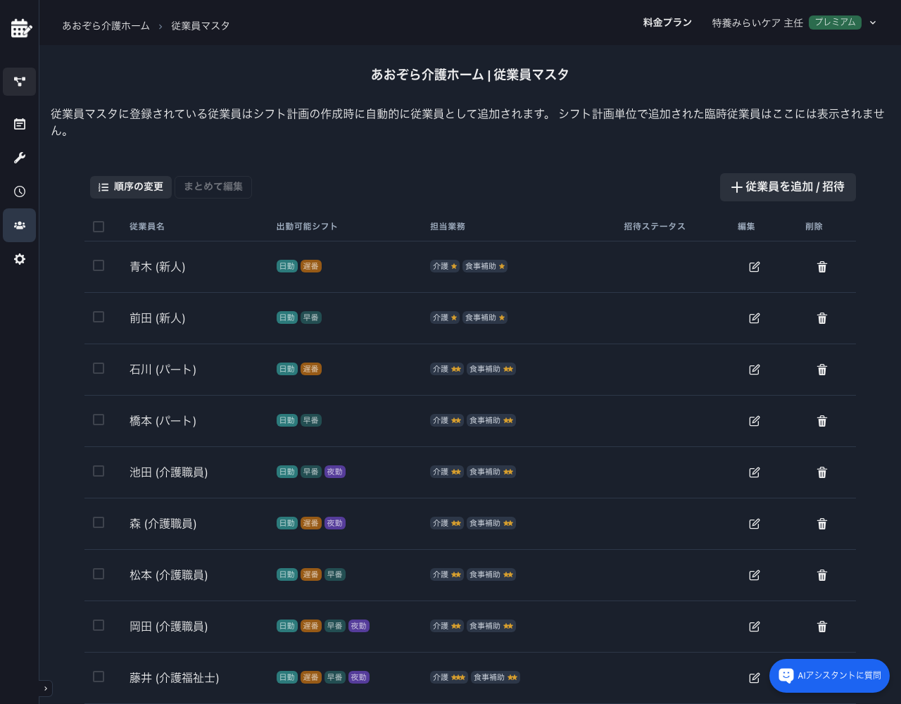 従業員一覧（12 名登録後）